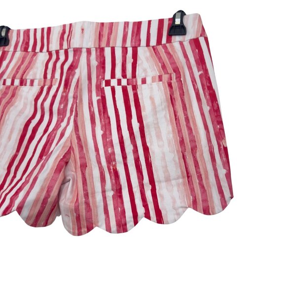 Crown & Ivy Womens Scallop Hem Striped Shorts Size 4 Pink & White Cotton Blend - Picture 10 of 11